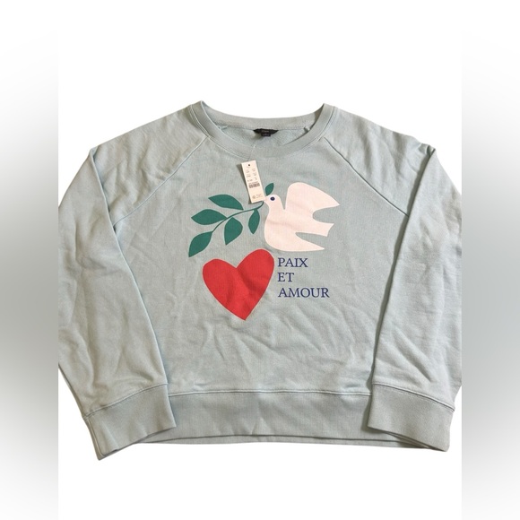 NWT J.CREW Holiday Dove Heart Paix et Amour Graphic Sweatshirt Light Blue M - Picture 12 of 12